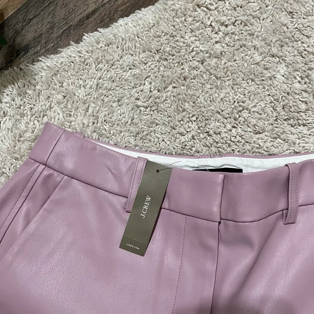 J.crew Size 4 Pink Vegan Leather Cuffed High-Rise Loose Wide Leg Shorts NWT